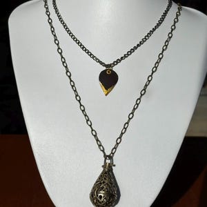 Wanda Bronze and Gold Leaf and Antique Bronze Teardrop Cage Pendant Necklace Set