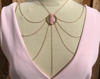 Jennifer Kale Agatha All Along Pink Quartz Gold chain Necklace