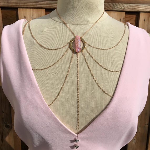 Pink Quartz Gold Chain Necklace, Statement Necklace, Jewlery - Etsy