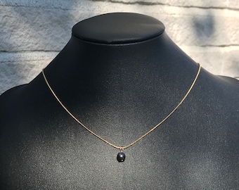 Gold Stainless Steel Snake Chain  Necklace With Blue/ Black Bead Pendant