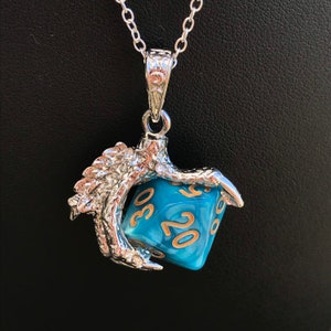 Dice D20, D12, D10, D8, D6, and D4 Silver Colored Claw Inspired Chain ...