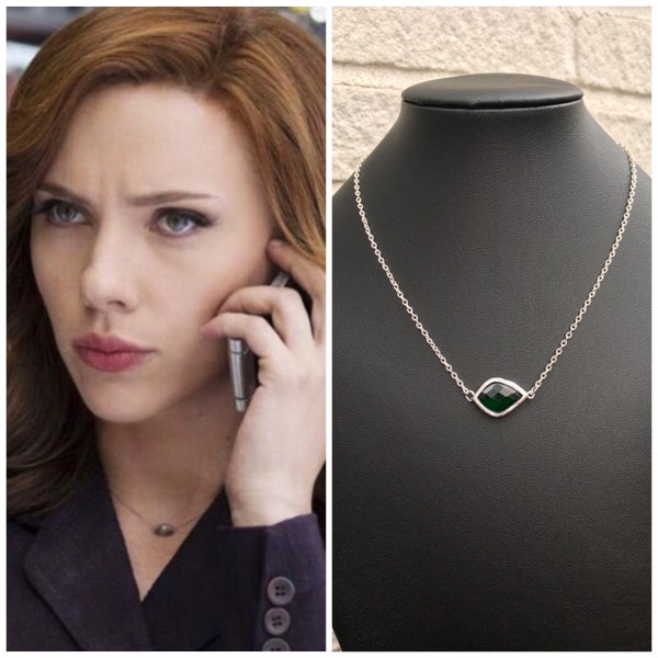Black Widow / Natasha Romanoff Captain America Civil War Green Marquise Shape Gem Silver Necklace