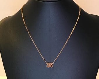 86 Gold Number Necklace, 1986 Year Necklace, Stainless Steel Jewelry