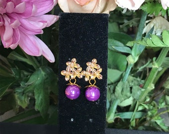 Isabela Madrigal Encanto Gold Flower Stud Earrings With Purple Pearl Bead