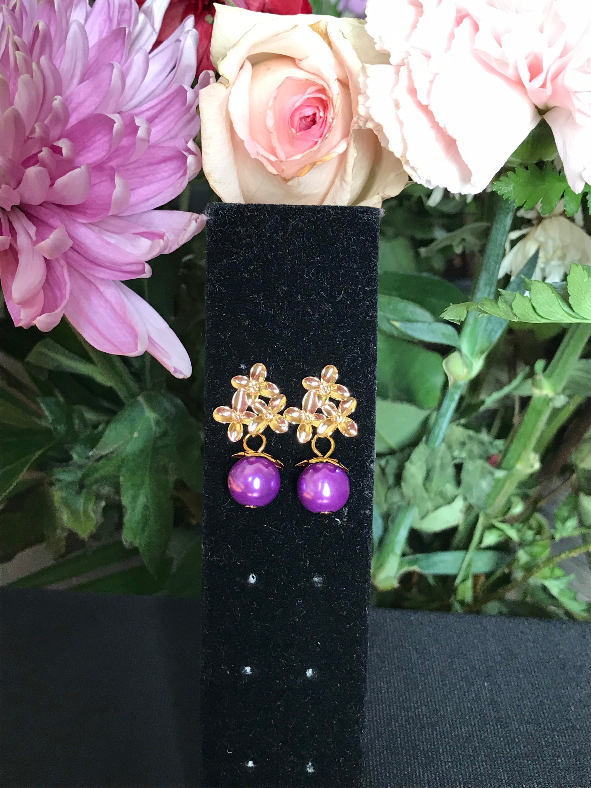 Isabela Madrigal Encanto Gold Flower Stud Earrings With Purple pic