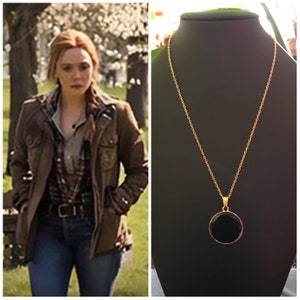 Wanda Maximoff/ Scarlet Witch Multiverse of Madness Gold Chain Necklace With Gold Bezel Setting and Black Resin Pendant.