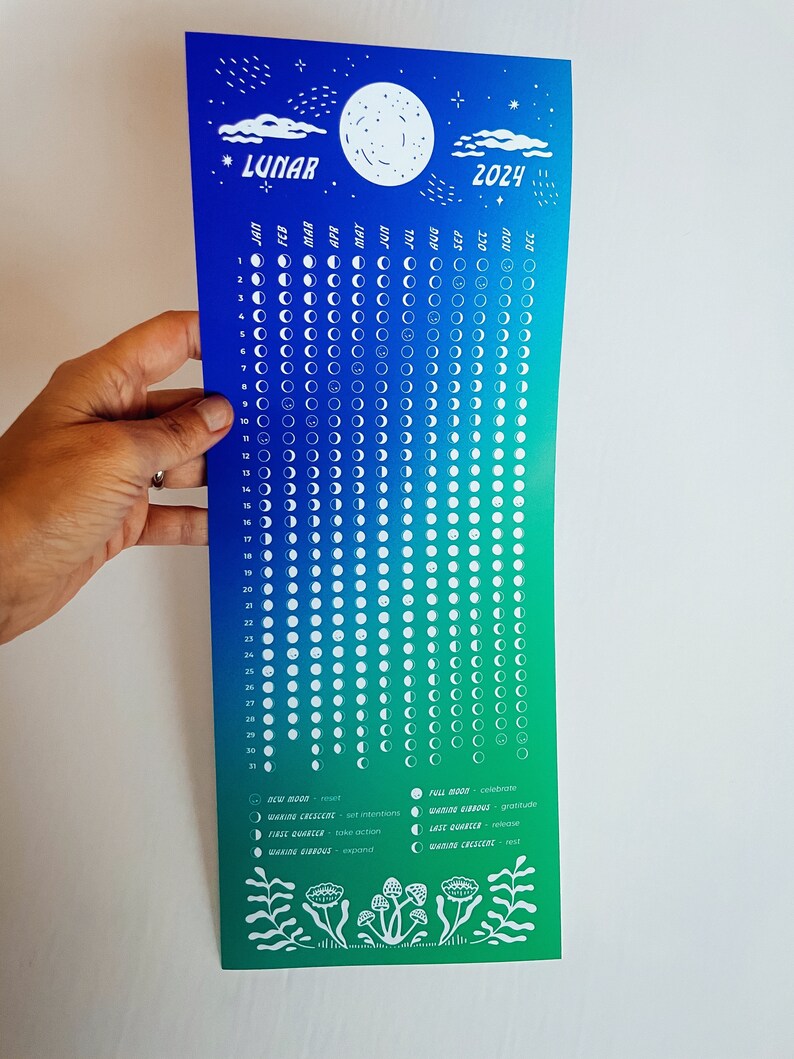 2024 Lunar Calendar 2024 Moon Calendar Flowers Mushrooms and Stars Etsy