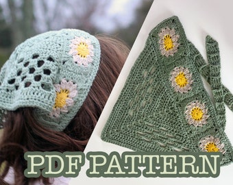 Blumen Halstuch Häkelanleitung | Cottagecore häkeln | Blumen Haarband | Gänseblümchen-Haar-Wrap
