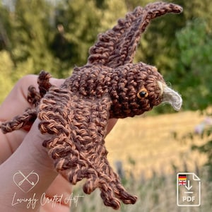 Schema aquila reale all'uncinetto, schema amigurumi aquila calva Anila piccolo animale di montagna, eBook uccello all'uncinetto, tedesco e inglese