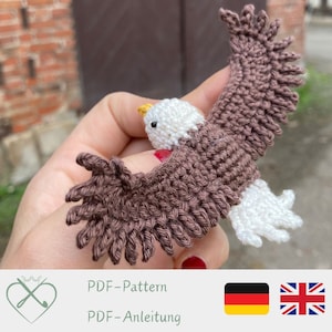 Crochet pattern bald eagle, amigurumi pattern small Mountain animal, eBook miniature crochet bird, german and english instruction