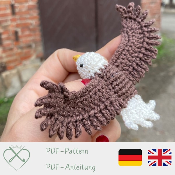 Weißkopfseeadler Häkelanleitung, mini Adler Amigurumi Anleitung, Vogel häkeln EBook, Miniatur Steinadler, deutsch/englisch Häkelmuster