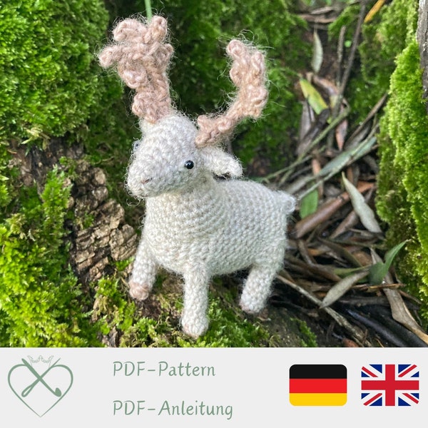 Reindeer Kaya miniature animal crochet pattern. Amigurumi instruction deer German and English