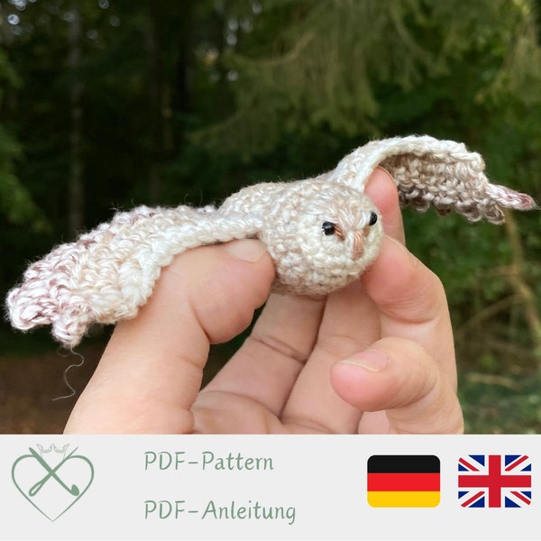 Barn Owl Selene Crochet pattern, miniature amigurumi pattern tiny bird of prey, eBook crochet bird, German and English with video tutorial