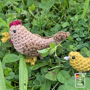 Chicken family crochet pattern, hen Berti and chick Pieple amigurumi instruction, farm animals crochet German/English