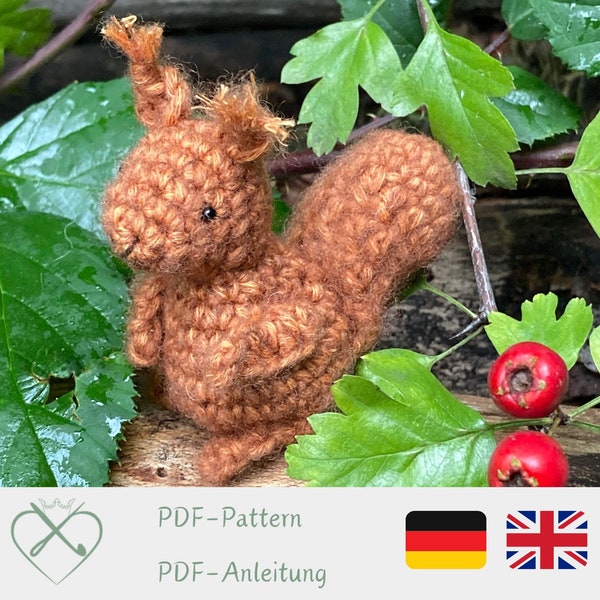 Häkelanleitung Eichhörnchen Fjell, Waldtier häkeln deutsch/englisch, Miniatur Tier Anleitung, Häkeltier, Schlüsselanhänger Figur Krafttier