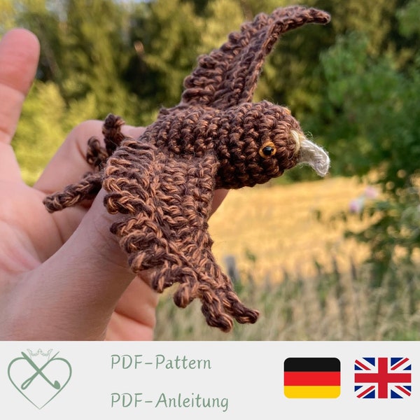 Crochet pattern bald eagle, amigurumi pattern small Mountain animal, eBook crochet bird, german and english