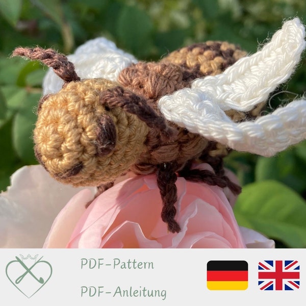 Bee Florella Crochet pattern, miniature wild bee Amigurumi pattern small animal, honey bee crochet EBook english and german