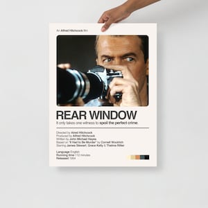 REAR WINDOW 1954 HITCHCOCK Film Poster James Stewart Grace Kelly Psycho The Birds Classic Hollywood Film Stampa minimalista Alfred Vertigo