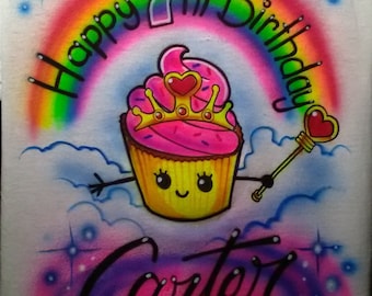 Cupcake Princess Airbrush Shirt, Cupcake Spray Shirt, Custom Birthday Shirt, Graffiti Cupcake Shirt, Airbrush Tee,
