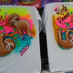 BFF Sloths, Best Friend Sloths Airbrush Shirt, Sloth Couple Shirt, Three Toed Sloth Shirt, Sloth Custom Shirt, Custom Couple Shirt, Sloth image 2