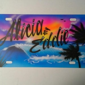 Airbrush Beach License Plate, Beach Scene License Plate, Custom License Plate, Name License Plate, Custom Tag, Vanity Plate, Beach Scene