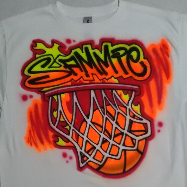 Basketball Airbrush Shirt, 90s Airbrush Shirt, 80s Airbrush Shirt, Custom Basketball Shirt, Spray Basketball Shirt, Handmade Basketball T