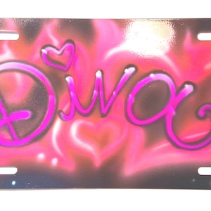 Flame Heart Name Plate, Custom License Plate, Name Tag, Airbrush Tag, Custom Tag, Vanity Plate, Custom Airbrush Tag, Airbrush License Plate