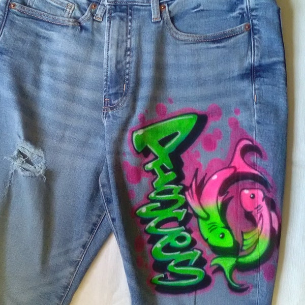 Zodiac Airbrush Jeans (You provide the jeans), Airbrush Denim Jeans, Graffiti Jeans, 90s Hip Hop Jeans, 90s Hip Hop Pants, Astrological Sign