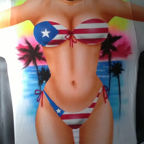 Flag Bikini Shirt, Bikini Body Shirt, Faux Bikini Shirt, Bikini Airbrush Shirt, Swimsuit T-Shirt, Swimsuit Shirt, Spray Paint T-shirt