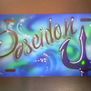 Airbrush Trident Plate, Custom License Plate, Name Tag, Airbrush Tag, Custom Tag, Vanity Plate, Custom Airbrush Tag, Airbrush License Plate