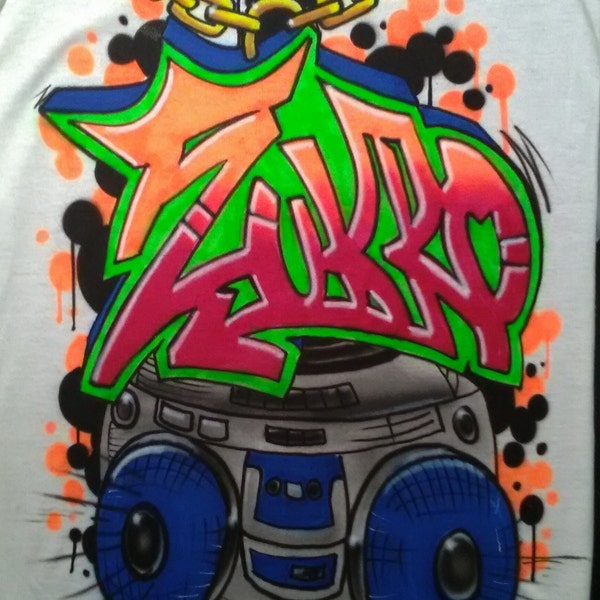 Boom Box Shirt, Boom Box Graffiti Shirt, Airbrush Shirt, 90s Airbrush Shirt, 80s Airbrush Shirt, Custom Shirt, Spray Shirt, Handmade Shirt