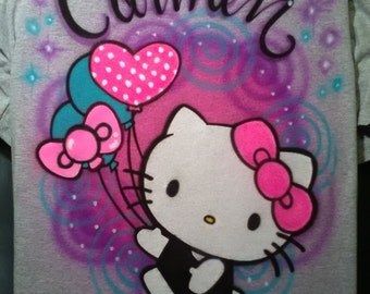 Hello Kitty Shirt, Hello Kitty, Custom Hello Kitty, Spray Shirt, Sanrio Airbrush Shirt, Sanrio