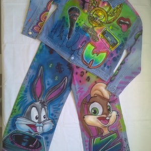 90s Airbrush Denim Outfit FULL COVERAGE (You provide the outfit), Airbrush Denim Jacket, Graffiti Jacket, 90s Hip Hop Outfit, 90s Hip Hop