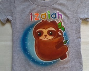 Sloth Airbrush Shirt, Baby Sloth, Baby Sloth Shirt, Three Toed Sloth, Toddler Shirt, 80s Airbrush Shirt, Custom Airbrush T-Shirt, Cherries