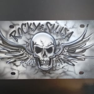 Skull Airbrush License Plate, Skull License Plate, Skull With Wings, Winged Skull, Custom License Plate, Custom Tag, Couple Tag, Name Plate