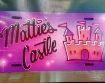 Airbrush Princess Castle License Plate, Princess Castle, Castle, License Plate, Custom License Plate, Custom Tag, Girls Bedroom, Name Plate