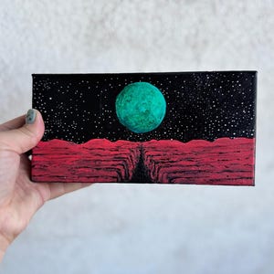 Original Space Art – Moon Red Planet | Acrylic Sci-Fi Painting on Canvas