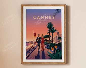 Affiche Voyage Cannes | France Travel Poster | Poster Vintage Cannes | Cannes Wall art | Décoration Maison | Cadeau