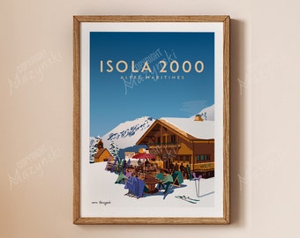 Affiche ski Isola 2000 | Isola 2000 France Travel Poster | Poster Vintage ski | ski Wall art | Décoration Maison | Cadeau