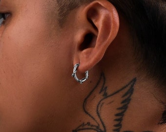 Barbed Wire Hoop Earrings, 316L Stainless Steel, silver