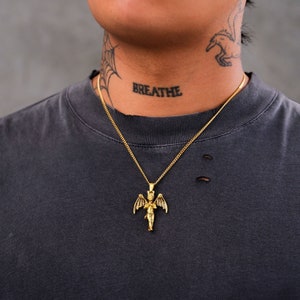The Wicked One Cherub Pendant Necklace, 18k Gold Plated, 316L Stainless Steel, Gothic Jewelry, Grunge, Angel, Gift for Her, Gift for Him