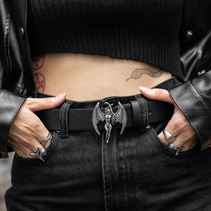 Succubus Belt, Chunky Buckle, Gothic, 316L Stainless Steel, PU Leather, Goth, Grunge Punk