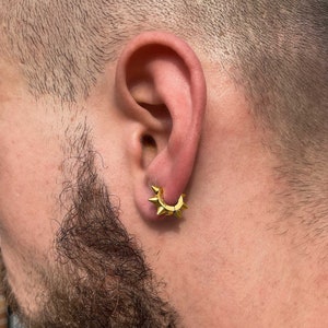 Spiked Hoop Earring, 18k Gold Plated 6mm, 316L Stainless Steel, Huggie, Gold Jewelry, Gift for Her, Gold Earrings, Gift for Him