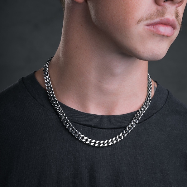 9mm Cuban Link Chain, 316L Stainless Steel, Chunky Necklace, Choker, Mens Chain, Punk Jewelry