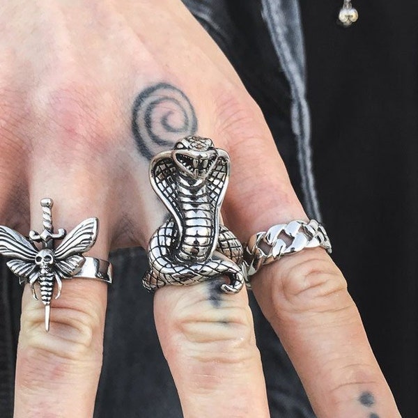 King Cobra Ring, 316L Stainless Steel, Punk Jewelry, Grunge, Alt, Gothic, Chunky Rings, Gift for Him