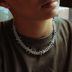 925 Sterling Silber Stacheldraht Kette, Gothic Schmuck, Gothic, Punk, Chunky, Schmuck für Männer, Geschenk für Ihn
