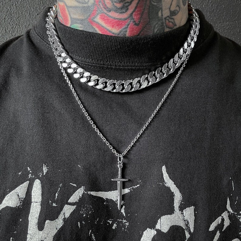 Chaîne à maillons cubaine de 11 mm, acier inoxydable 316L, gros collier, bijoux grunge, cadeau pour lui, punk image 3