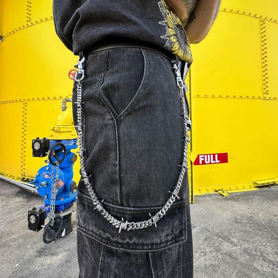 Barbed Wire Cuban Wallet Chain, 316L Stainless Steel, Punk