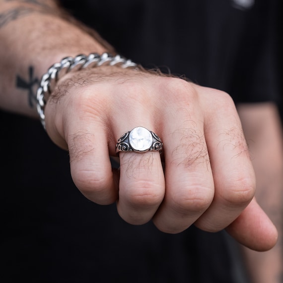 Mini Oval Scroll Ring 316L Stainless Steel Etsy