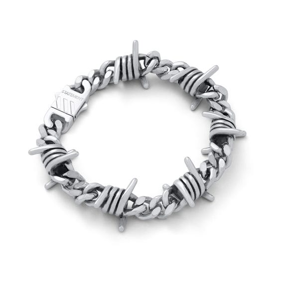 Barbed Wire Bracelet, 9mm Cuban Link Chain, 316L Stainless Steel